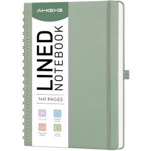 AHGXG Lined Spiral Journal Notebook, B5 Large Notebooks for Women Men, 140 Pages Hardcover Leather Notebook College Ruled, 100 GSM Paper, Notebooks for Work School Note Taking, 7.6" x 10", Sage Green