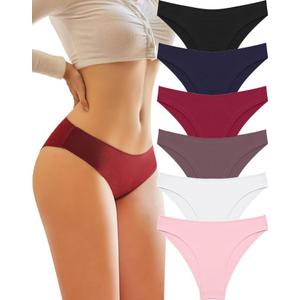 Knowyou Womens Underwear Cotton Cheeky Panties for Women Cute Stretch Bikini Breathable Panties for Ladies 6Pack (Large)