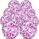 Lewtemi 12 Pcs Glitter Confetti Beach Balls Bulk, 16 Inch & 24 Inch Large Inflatable Clear Pool Toy Balls with Sequins, Summer Luau Party Favors Decorations for Kids Adults(Purple)