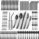 84 Pieces Black Silverware Set Service for 12 Flatware Set with Straws Stainless Steel Utensils Cutlery Set Dishwasher Safe