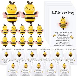 XunYee 30 Sets Pocket Hug Bee Themed Gifts Back to School Bee Party Favors Appreciation Gifts for Employee Staff Coworker Adults Goodie Bag Stuffers Mini Resin Pocket Hug Positive Cards with Bags