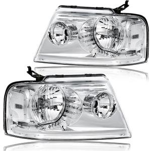 Headlight Assembly, Headlights Kit Compatible with 2004-2008 Ford F150/2006-2008 Lincoln Mark LT Replacement Headlamp Chrome Housing Clear Reflector