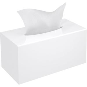 Tissue Box Cover, PITBVO Acrylic Tissue Box Holder Rectangle Upgrade Size Facial Tissue Holder Handmade Napkin Dispenser for Bathroom Kitchen Bedroom Home Office (Glossy White, 9.85"L x 5.1"W x 5.3"H)