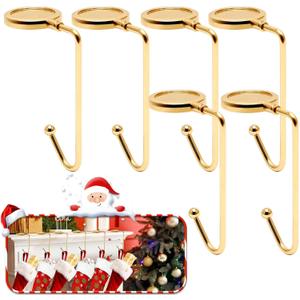 Christmas Mantle Stocking Holders Set of 6 - Upgrade Non-Slip Fireplace Hangers, Lightweight Metal Hooks for Christmas Party Decoration (Gold)