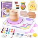 weirtoya Pottery Wheel for Kids -Arts & Crafts Painting Set for Ages 3+ Pottery Studio Kit with 4 Pack Air-Dry ClayArt Supplies for Kids Toys Girls Birthday Gift for 3+(Purple)