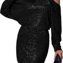 RED DOT BOUTIQUE 863 - Asymmetrical Neck Off Shoulder Batwing Sleeves Sequin Party Plus Size Dress (Large)
