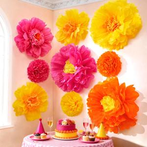 Alecono 9 Pcs Giant Paper Flowers Decorations for Wall (24", 20", 14") | Extra Large Handcrafted Crepe Floral Decor for Mexican Fiesta Wedding Backdrop Bridal Shower Birthday Party