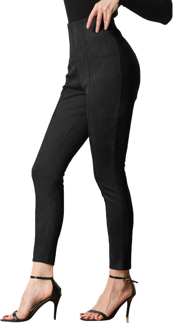 Allegra K Women's Faux Suede Leggings High Waisted Stretch Casual Faux Leather Pants for Women (Black, M)