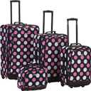 Rockland Escape 4-Piece Softside Upright Luggage Set, Telescoping Handles, Multi/Pink Dot, (14/19/24/28)