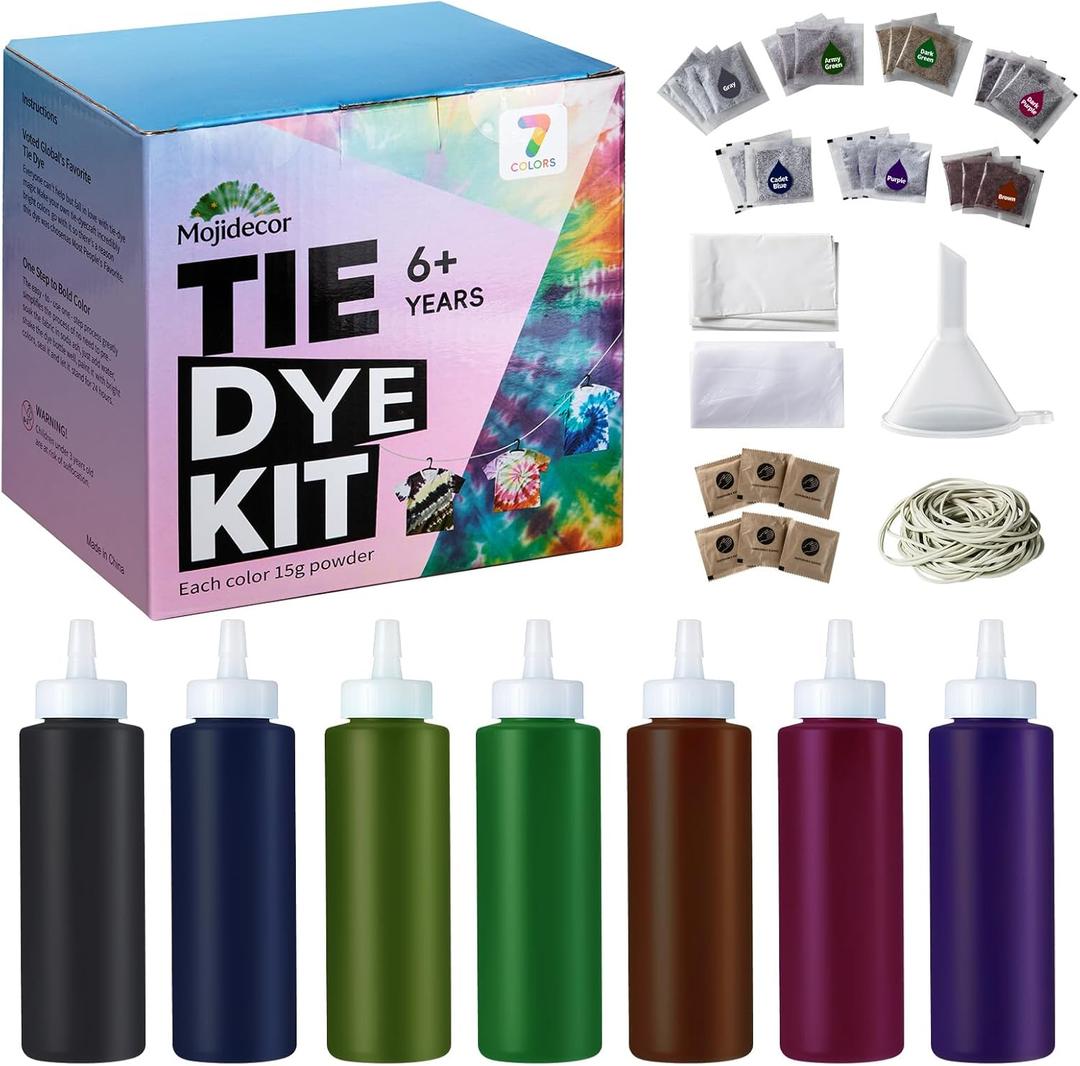 Tie Dye Kit - 7 Dark Shades Tie Dye Kit for Adults & Kids, 21 Fabric Dye Powder Packs, Bottles, Gloves, Rubber Bands - Permanent Clothing Dye for DIY Tie-Dye Crafts, Party Supplies, Large Groups