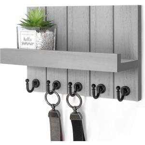 Rebee Vision Decorative Key and Mail Holder for Wall - Modern Key Hooks with Shelf and Mail Organizer Wall Mount for Frmhouse House Decor - Stylish Apartment Essentials (Gray, 3.54"D x 10"W x 7.28"H)