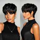 Short Human Hair Wig for Women Pixie Cut Wigs with Bangs Layered Style Glueless Full Machine Made Natural 1B, 4#, 99J Colors for Daily Use Brazilian Virgin Human Hair Wig (1b)