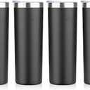 HASLE OUTFITTERS 20 oz Skinny Tumblers Bulk Set, Stainless Steel Insulated Slim Tumblers with Lids, Reusable Double Wall Travel Coffee Mugs, Durable Powder Coated Travel Water Cups (Black, 3)