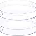 2 Pcs 12 Inch Acrylic Round Tray with Handles Sturdy Clear Round Serving Decorative Circle Tray for Kitchen Bathroom Vanity Coffee Table Ottoman Food Tea Snacks