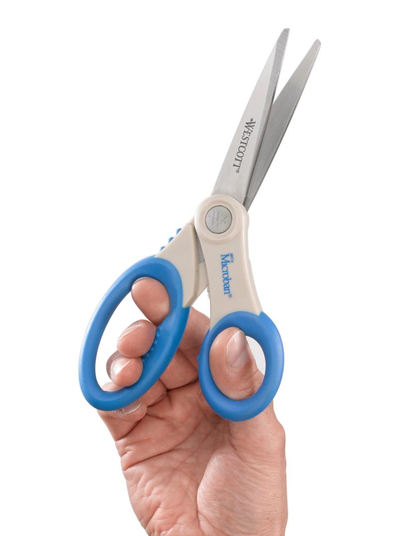 Soft Handle Anti-microbial Straight Scissors, Blue 