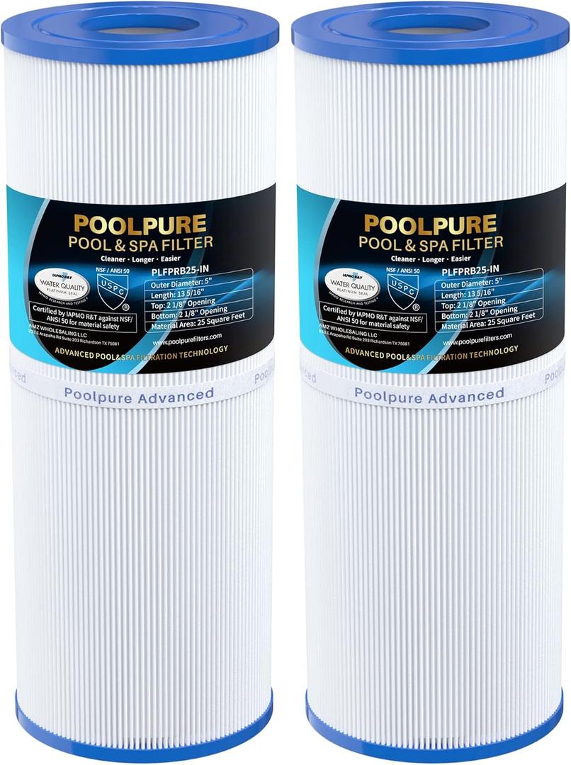 POOLPURE PLFPRB25-IN Hot Tub Filter Replace Unicel C-4326, Guardian 413-106, Filbur FC-2375, FC-2370, 3005845, 17-2327, 100586, 33521, 25392, 817-2500, 5X13 Drop in Spa Filter 2 Pack