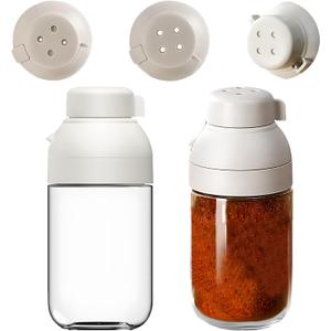 2 Pack Salt and Pepper Shaker with Side Pour Spout, 8.5oz Glass Salt and Pepper Shakers Set, Spice Shaker Sugar Dispenser Pourer Container