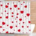 Svepndic 72" x 72" Valentine's Shower Curtain with 12pcs Hooks, Red Hearts Day Shower Curtain for Valentine Bathroom Decorations