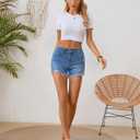 OFLUCK Jean Shorts for Womens Mid Rise Ripped Denim Summer Shorts (Blue)