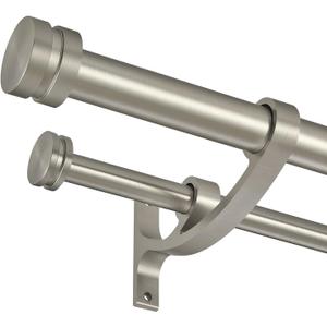Double Drapery Curtain Rods, 72-144 Telescoping Curtain Rod with 1inch large rod and 5/8inch small rod, Modern Round Style Finials, Matte Nickel