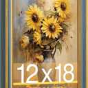 12x18 Picture Frame, HD Real Glass Ornate Vintage 12x18 Photo Frame, 12 by 18 Poster Frame with Gold Blue Texture Border Horizontal & Vertical Display for Tabletop or Wall Decor (1 Pack)
