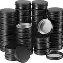 Therwen 96 Pcs Aluminum Tin Jars Containers Metal Leak Proof Cosmetic Tin Jars Containers Round Screw Lids Lip Balm Can Empty Refillable Cosmetic DIY Storage (1 x 2.7 Inch,Black)
