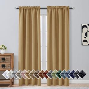 OVZME Gold Blackout Curtains for Bedroom 84 Inch Length 2 Panels Set, Soft Fabric Room Darkening Curtains for Living Room, Dual Rod Pocket Design Modern Window Treatment Drapes, 2x40Wx84L Inches