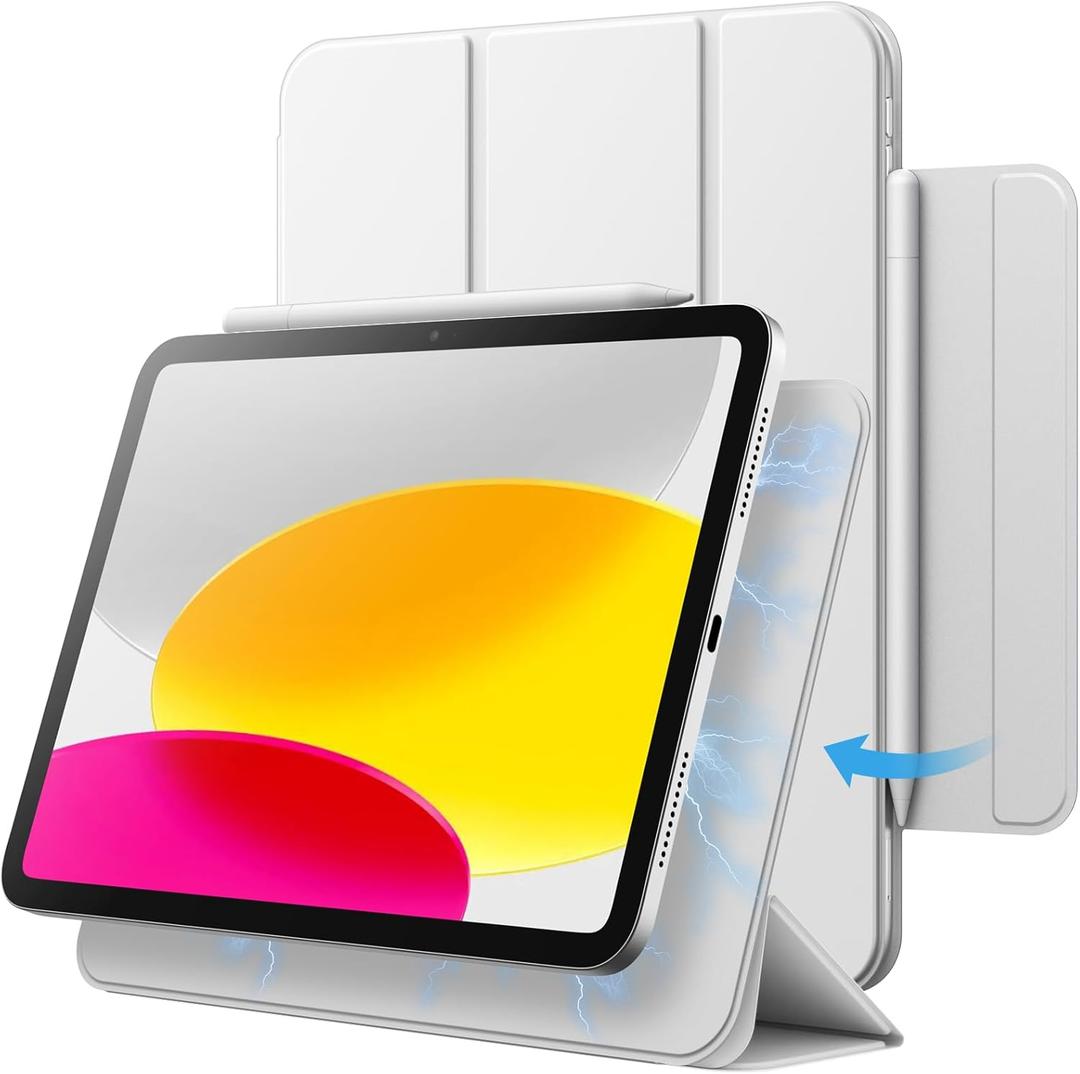 JETech Magnetic Case for iPad (A16) 11th/10th Generation (2025/2022), Magnetic Attachment, Slim Tablet Cover with Auto Wake/Sleep (White)