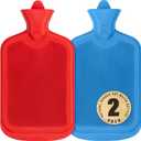 SteadMax [2 Pack] Hot Water Bottles, 2L (68oz) Natural Rubber -BPA Free- Durable Large Hot Water Bag for Hot Compress and Heat Therapy, Pain Relief Heating Pad, (Red & Blue)