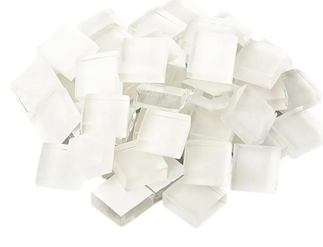 Mosaic Tiles 15Pieces / 200 g Pack of Crystal Glass Mosaic Mosaic Tile Supplies for Home Decoration, DIY Crafts, Plates, Picture Frames, Flowerpots – 1x1 cm Square Tiles (White)