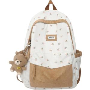 2026 Cute Preppy Bag Floral Printed Kawaii Backpack Cottagecore Aesthetic Backpack Laptop Daypack (Brown)