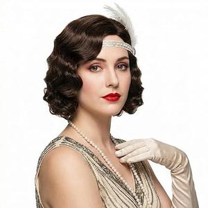 R REEWES FASHION HAIR Long 1920s Vintage Wig, Brown(Middle length), Curly, Synthetic Fiber, Heat Resistant, WIG, Wigs/Vintage