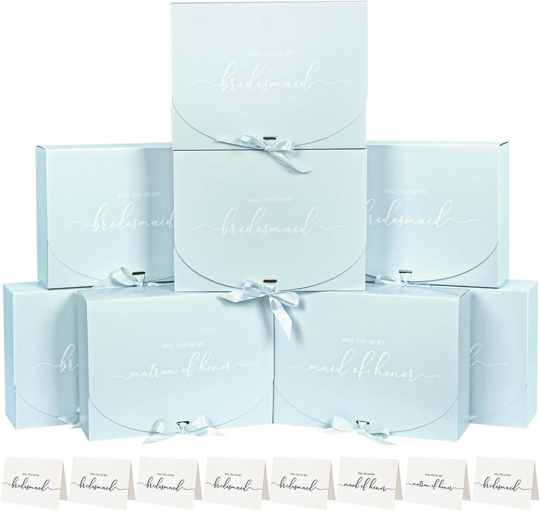 8Pack Bridesmaid Proposal Box with Bridesmaid Cards, Bridesmaid Boxes with Ribbon, Maid Matron of Honor Proposal Box, Boxes for Bridesmaid Proposal, Bridesmaid Proposal Gifts (Blue)