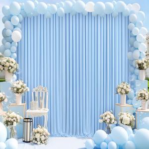 10ft x 10ft Baby Blue Backdrop Curtain for Baby Shower Parties Light Blue Wrinkle Free Backdrop Drapes Panels for Birthday Photo Gender Reveal Photography Polyester Fabric Background Decoration
