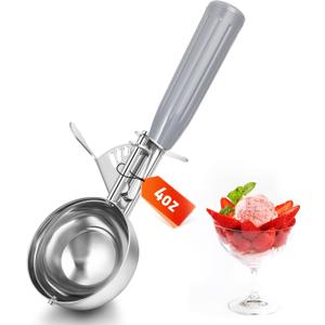 Reallnaive 1 Pcs Release Cookie Scoops Ice Cream Scooper with Trigger Release Portion Scoop Stainless Steel for Portion Control, Baking Food, Cookie Dough (4 oz,Gray)