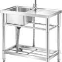Garvee Stainless Steel Utility Sink, 30" Double Bowl Free Standing Sink with Faucet, Cold & Hot Water Pipe, Storage Shelf and Drain Kit, for Kitchen, Bathroom, Laundry, Garage, 30×16×30 inch