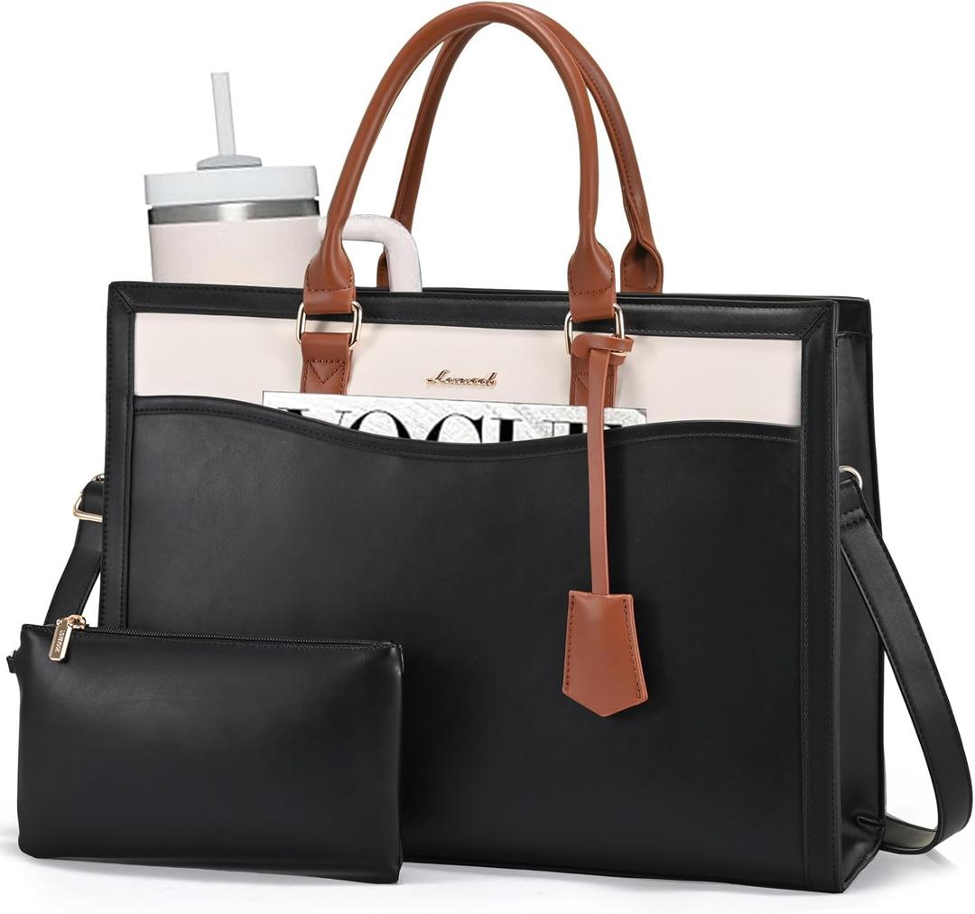 LOVEVOOK Laptop Tote Bag for Women, Office Work Bag Briefcase fit for 17.3 inch Laptop, Teacher Computer Bag Handbag,Black/Beige/Brown
