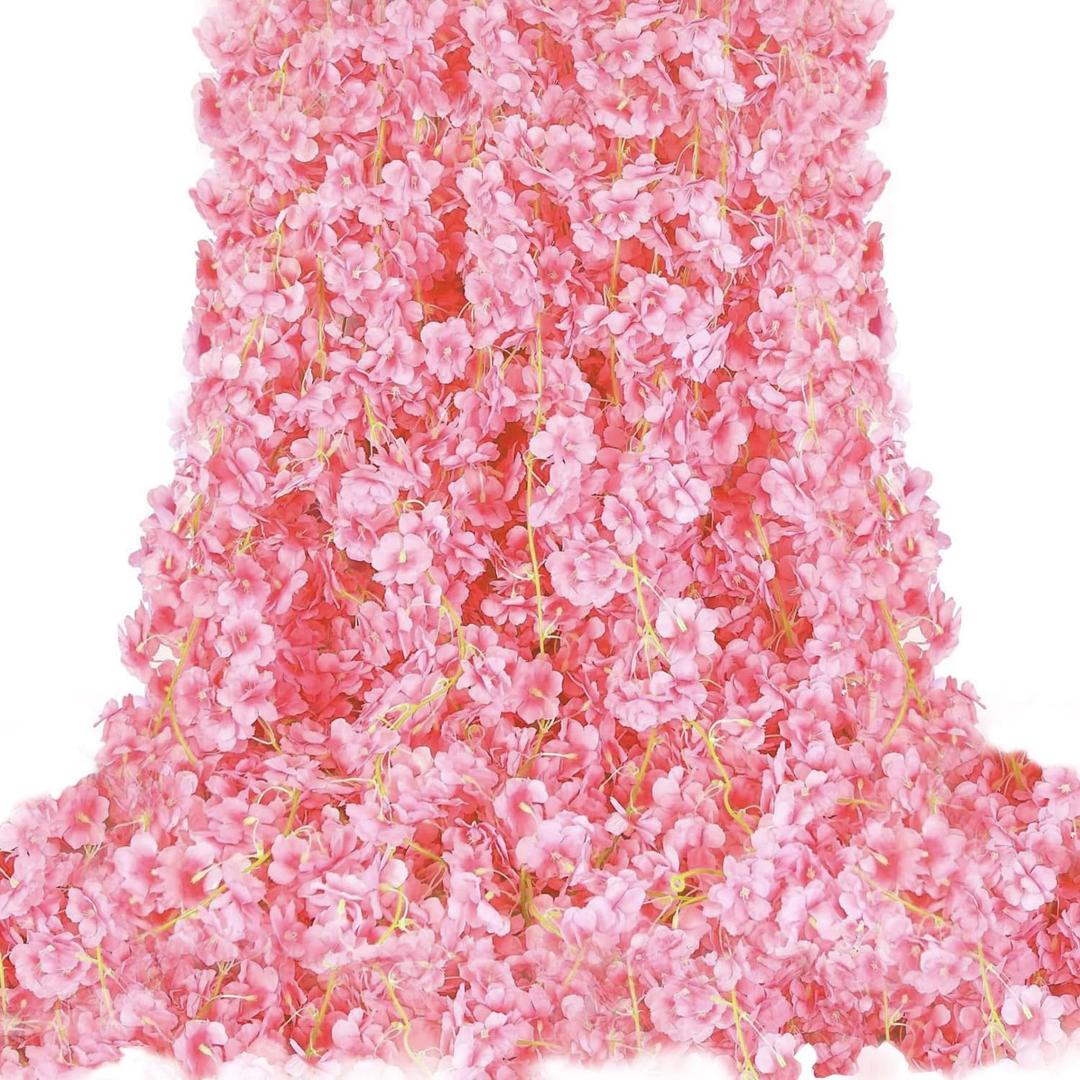 10PCS 59FT Artificial Silk Cherry Blossom Garland, Hanging Sakura Flower Vines for Wedding Party Home Arch Office Sakura Decor (Pink)