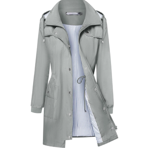 Bloggerlove Rain Jacket Women Lightweight Raincoat Waterproof Windbreaker Striped Climbing Outdoor Hooded Trench Coats, Size Medium 