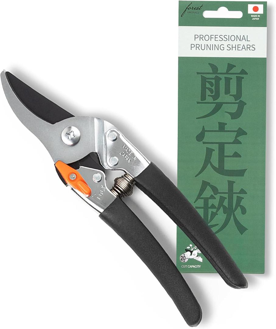 Saboten Japanese Bypass Pruning Shears 7.9 in, Fluorine-Coated Blade Wipes Clean, Rust & Sap Resistant, Ergonomic Non-Slip Grip, Duracon Safety Lock, 20mm Cut Capacity, Made in Japan Garden Clippers
