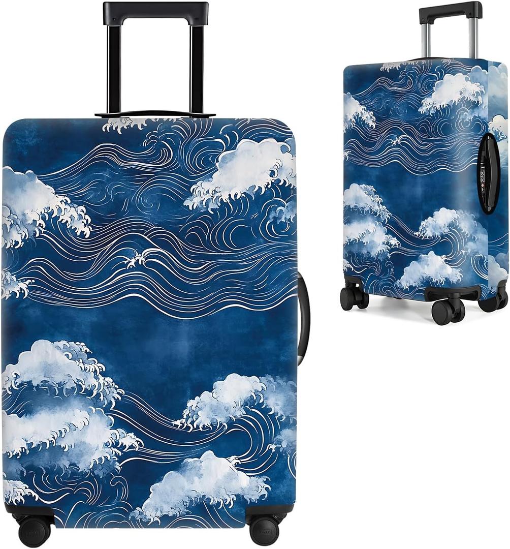 Ocean Wave Luggage Cover for Suitcase  Travel Suitcase Protector with Artistic Japanese Sea Design, Elastic Washable Baggage Cover for 18-22 Inch Luggage,S (27)