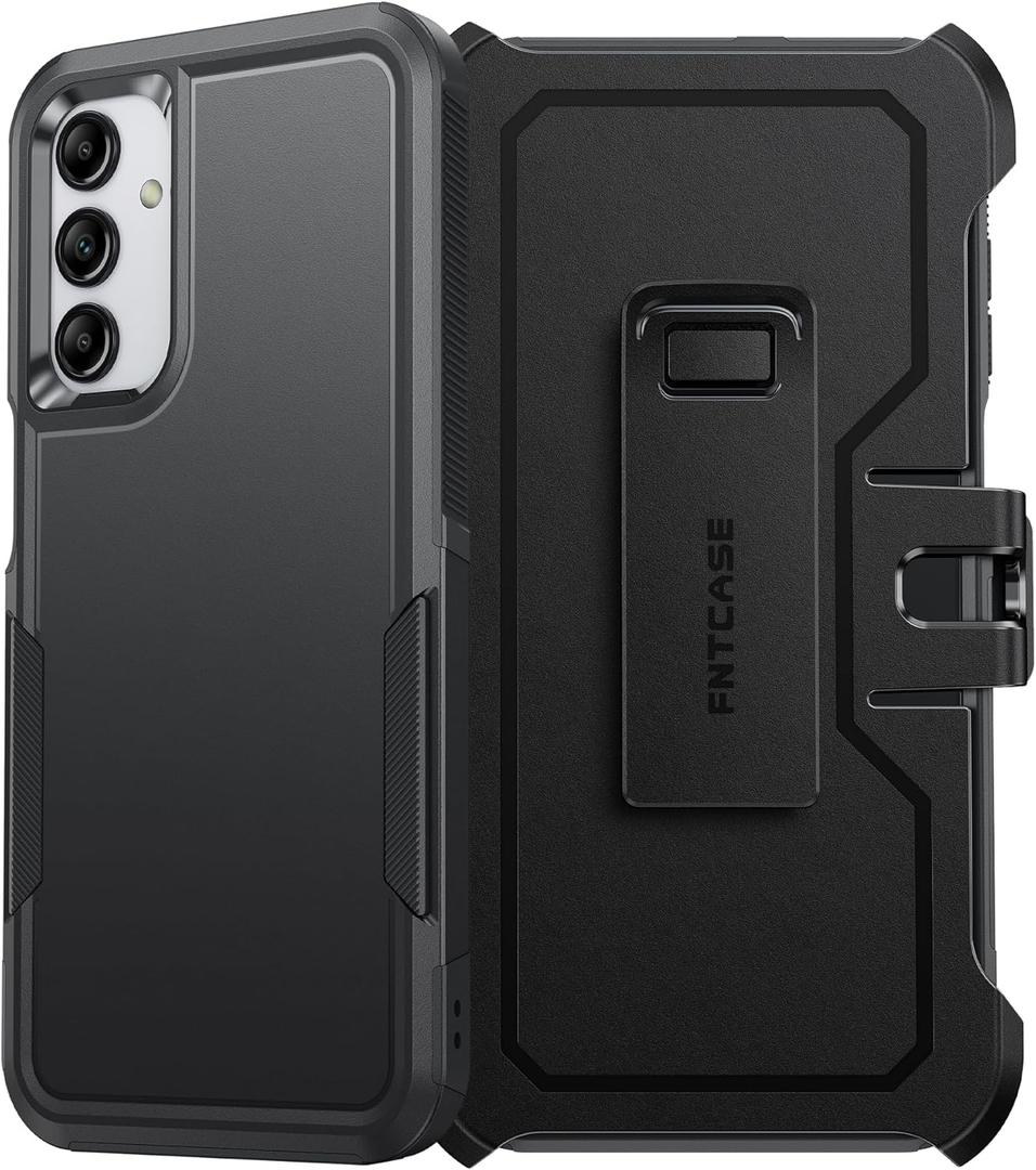 FNTCASE for Samsung Galaxy A15-5G Case: Dual Layer Military Grade Drop Protection Cell Phone Cover with Belt-Clip Holster | Shockproof Rugged Durable Heavy Duty Protective Bumper Tough (Black)
