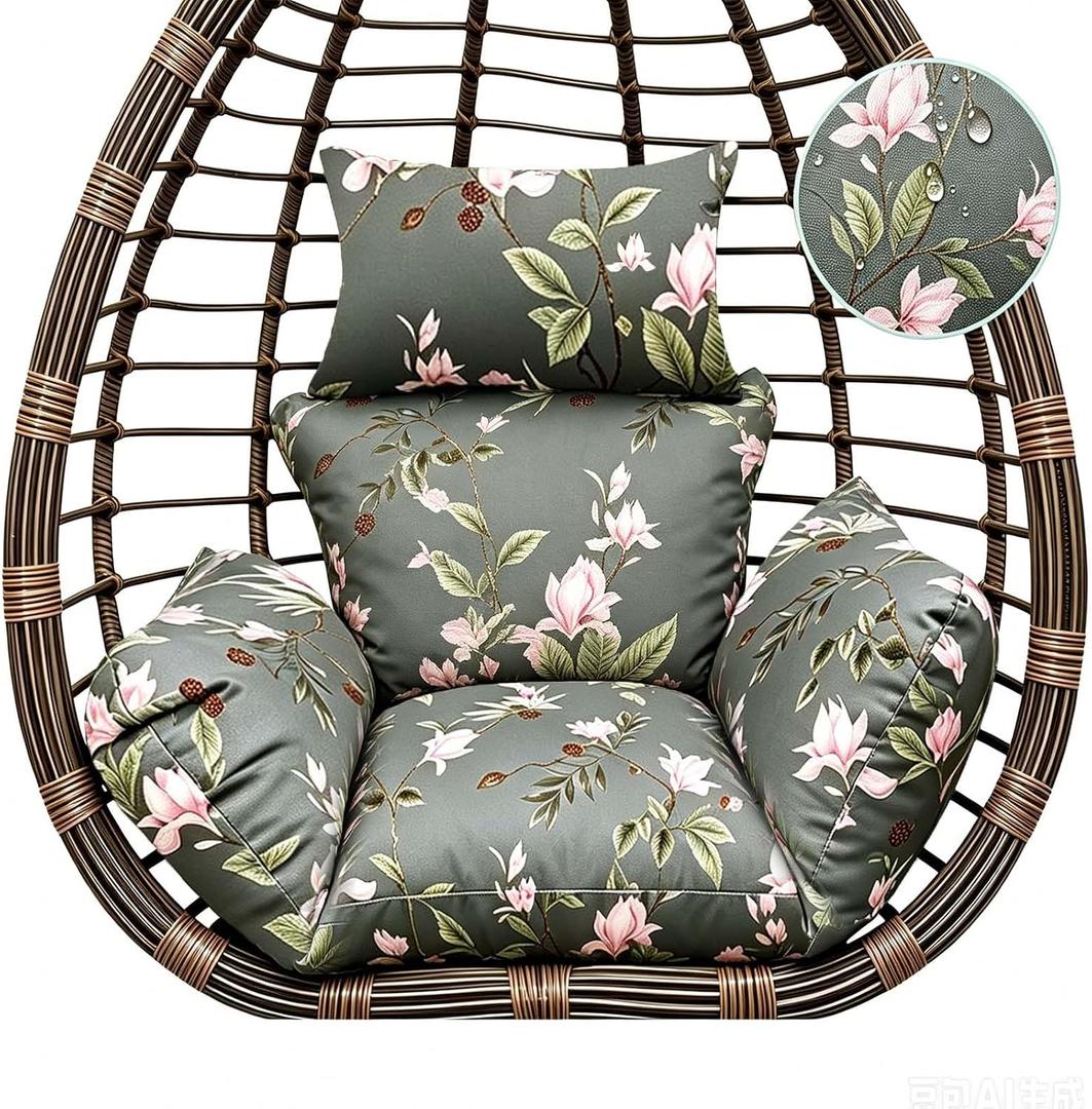 Waterproof Floral Blue Pink Hanging Egg Chair Pad for Garden Patio, 49"L x 49"W