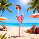 Natelf Flamingo Metal Garden Statue Outdoor Pink Hawaii Flamingo Yard Art Sculpture Decor with Flower Lei & Straw Hat, Waterproof Rust-Proof Lawn Decor for Patio, Poolside, Tropical Party