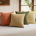 MIULEE Pack of 4 Spring Boho Farmhouse Corduroy Decorative Throw Pillow Covers 18x18 Inch for Sofa Living Room Couch Bed Modern Retro Soft Striped Pillow Covers Home Decor Brown Green