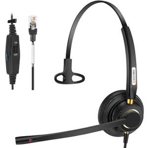 Arama Corded Telephone Headset Mono w/Noise Canceling Mic for Polycom Mitel Avaya Aastra Allworx Adtran Alcatel Lucent AltiGen Comdial Digium Gigaset InterTel Plantronics Landline Deskphones(A800S1)