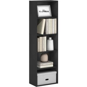Furinno LUDER Book Shelf, 5-Tier Bookshelf, Bookcase with Open Shelves, 9.4 x 15.8 x 52, Easy Assembly, for Living Room, Bedroom, Home Office, Blackwood