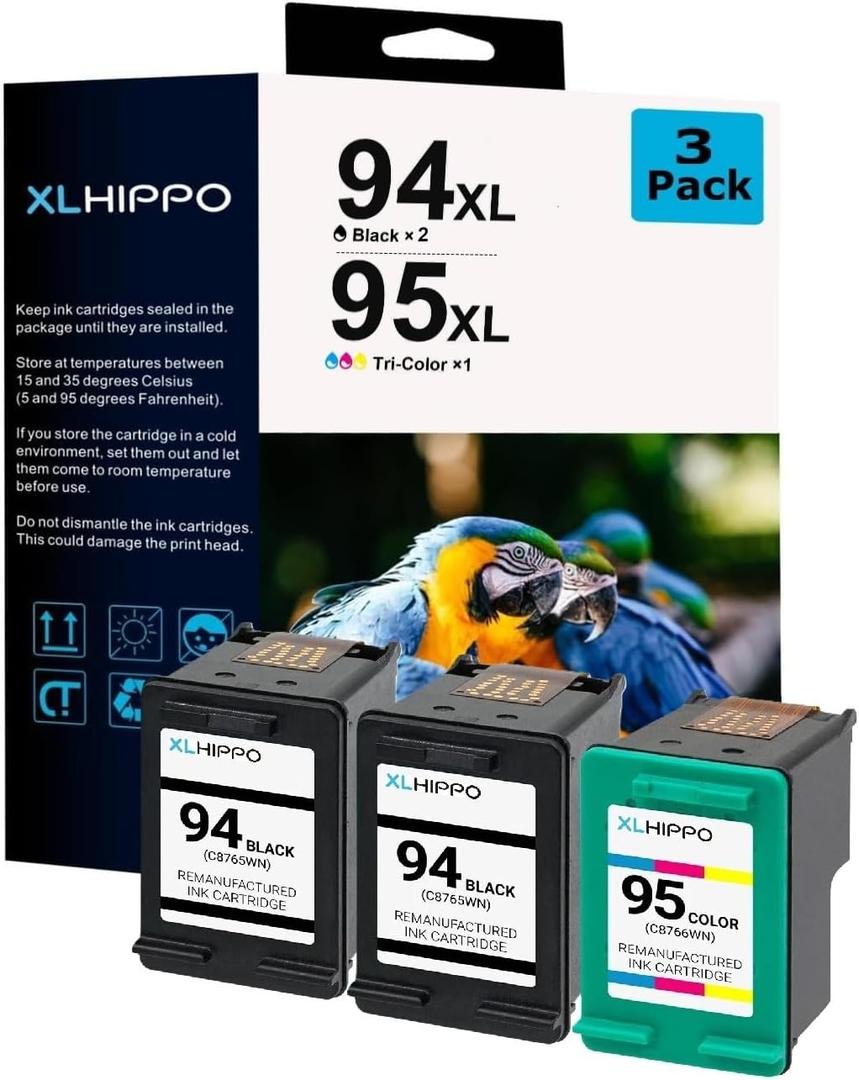 94 95 Ink Cartridge Replacement for HP 94 95 Ink Cartridge Compatible for HP OfficeJet H470 150 100 DeskJet 460 5740 PSC 1610 1600 Photosmart 8450 8300 8330 Printer (2 * 94 Black 1 * 95 Tri-Color XL)