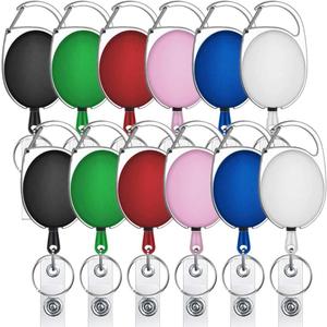 selizo 12 Packs Retractable ID Badge Card Holder Carabiner Badge Reel with Belt Clip and Key Ring, Assorted Colors (Multi-colored)