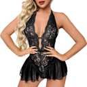 Dream Love Babydoll Lingerie for Women Floral Lace Teddy Bodysuit  (XXL)